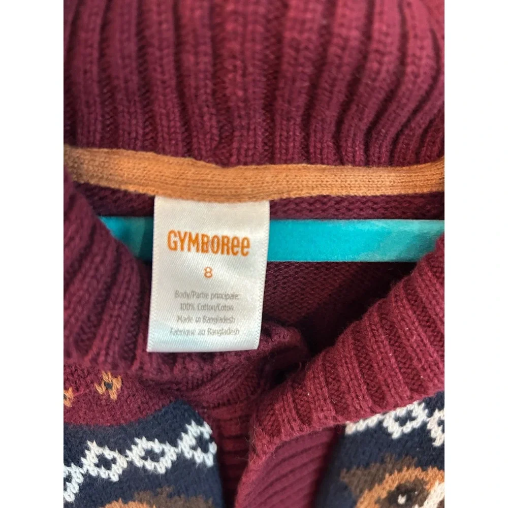 Gymboree Cardigan Burgundy Saint Bernard Dog Fair Isle Knit Sweater Kids 8